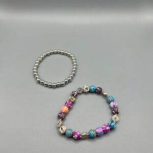 Beaded Colorful Boho Bracelet with Silver Accent Beads - Handmade #B0129T